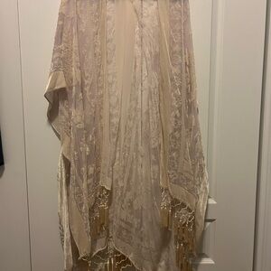 Free People Floral Kimono with Fringe